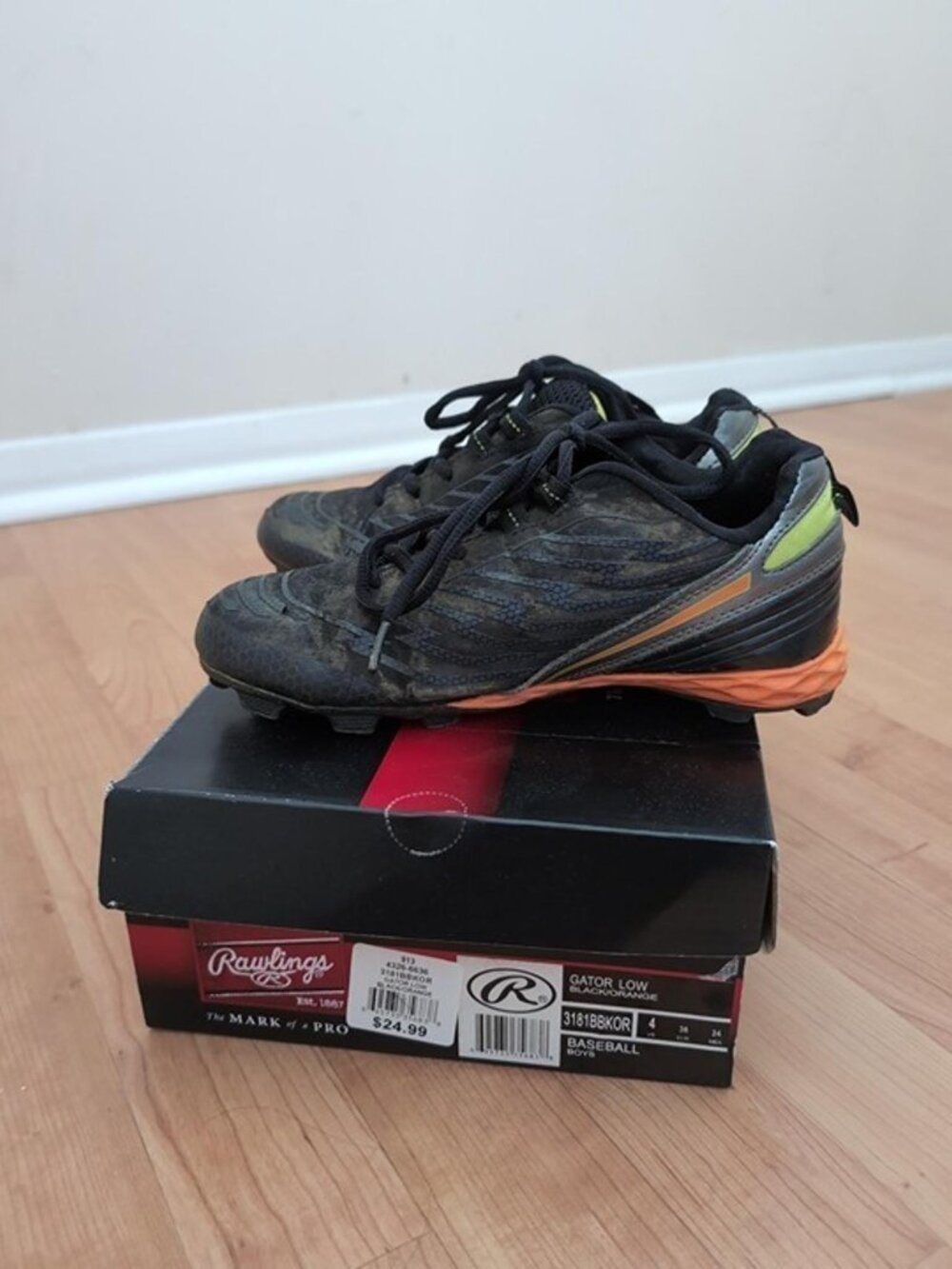 Rawlings Youth Baseball Softball Cleats Shoes Black Size 4